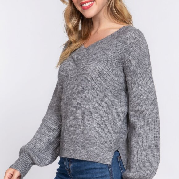 Long Slv Double V-neck Sweater - Picture 4 of 4